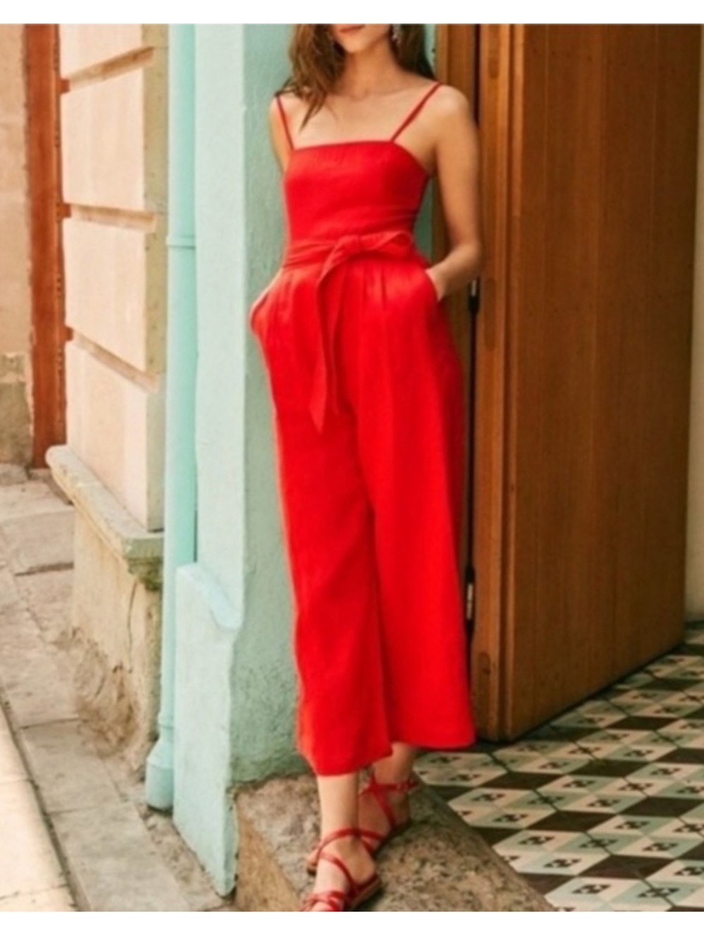 J.CREW Red Linen Jumpsuit Size 2